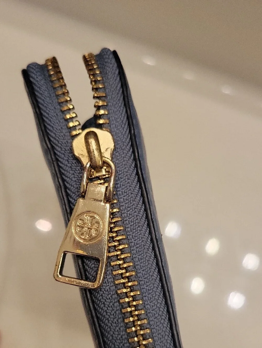 Tory Burch Periwinkle Embossed Logo Zip Wallet